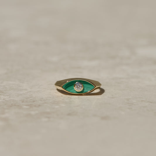 14: Inlay Diamond Eye Ring, malachite