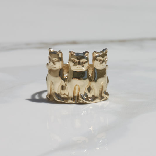 Vintage Three Cat Ring Sz 7 3/4 14k