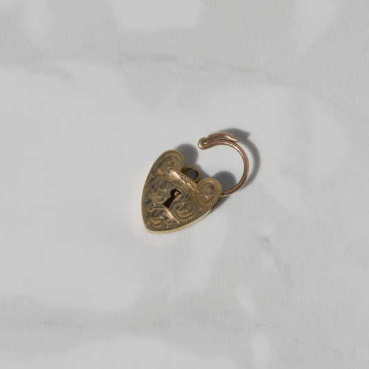 Vintage Heart Padlock Charm 9k