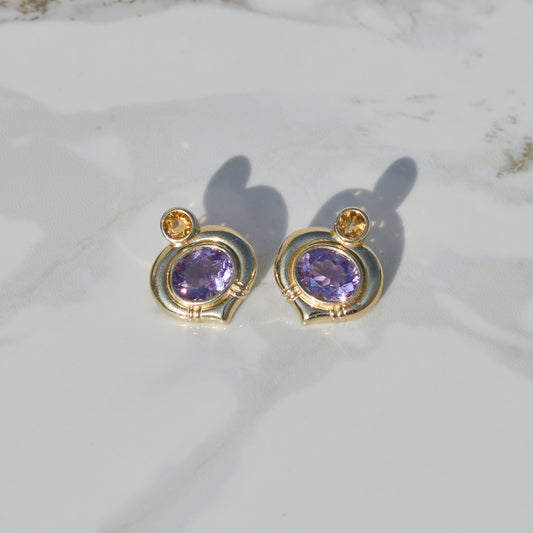 Vintage Citrine and Amethyst Earrings 14k