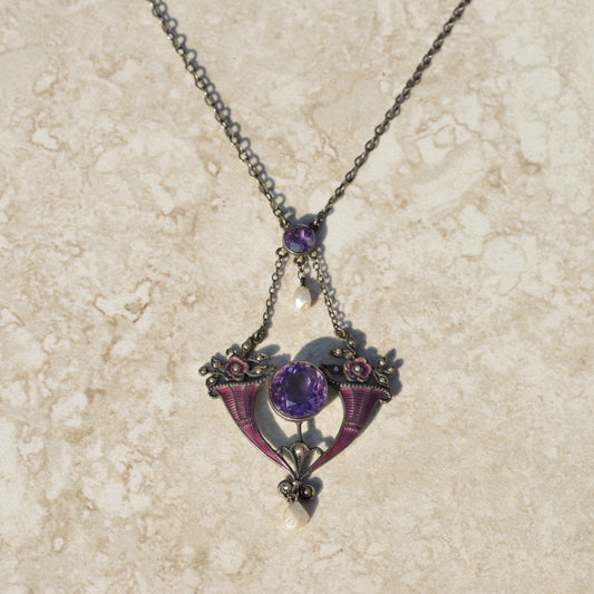 Antique Sterling Amethyst Lavaliere