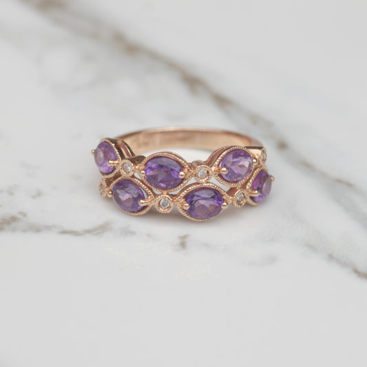 Oval Amethyst and Diamond Ring 14k Sz 7