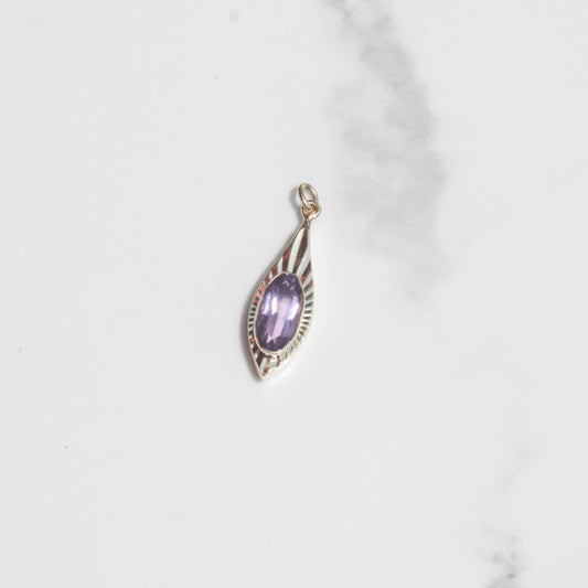Vintage Engine-turned Amethyst Charm 14k