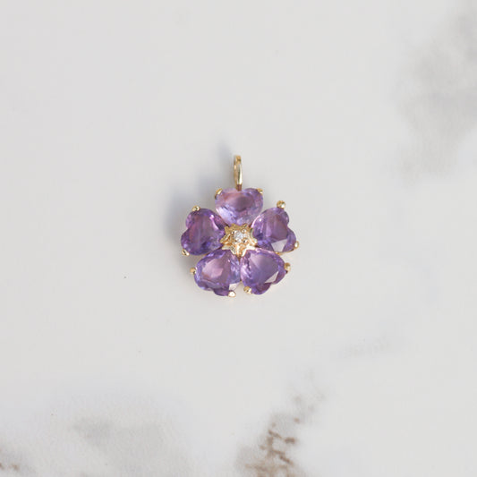 Vintage Heart-cut Amethyst Flower Pendant 14k Gold