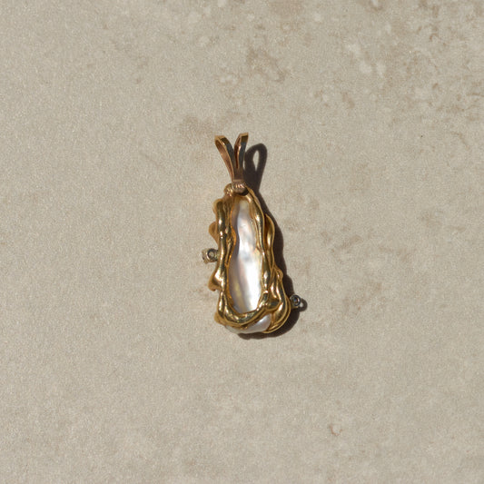 Vintage Baroque Pearl Diamond Pendant