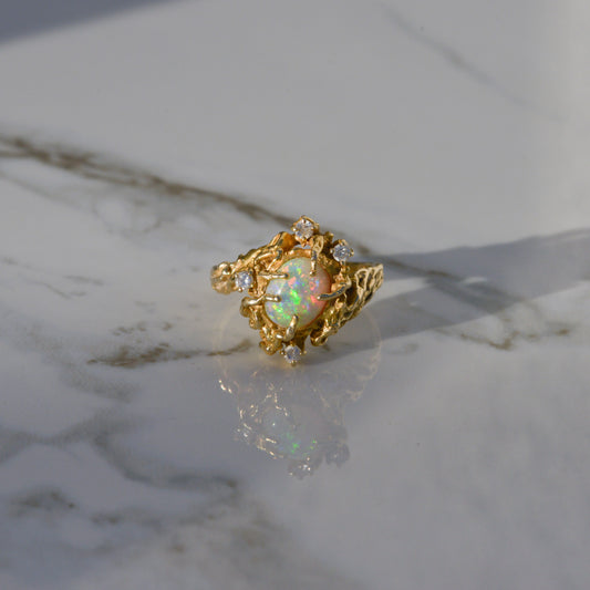 Vintage Brutalist Opal and Diamond Ring