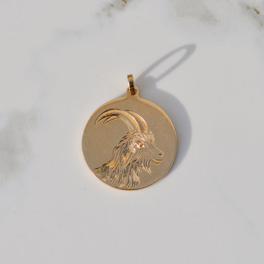 Vintage Engraved Capricorn Medallion Charm