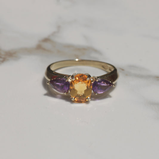 Vintage Citrine and Amethyst Ring Sz 7 10k