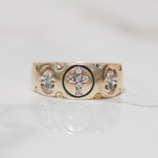Vintage Diamond Cross & Star Band 14k Sz 7 1/2