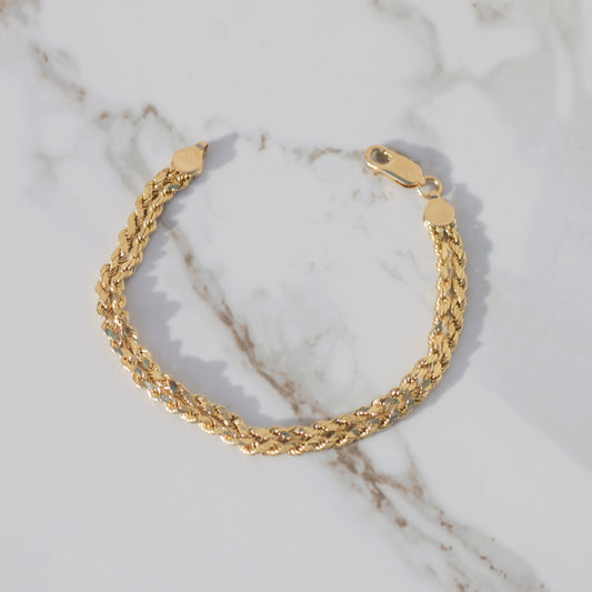 Vintage Double Rope Bracelet 7" 18k Gold