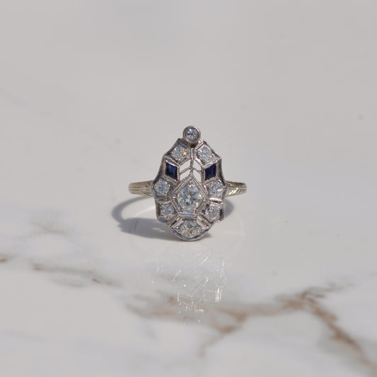 Art Deco Diamond and Sapphire Ring