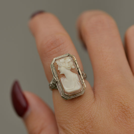 Late Art Deco Onyx & Cameo Flip Ring