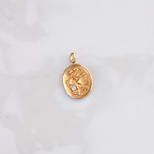 Art Nouveau Lion Pendant with Old Mine Diamond