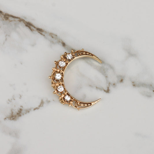 Vintage Crescent Moon Diamond Brooch