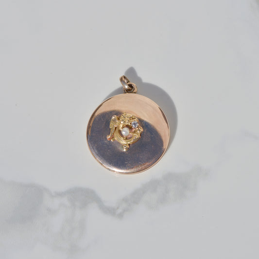 Antique Griffin Locket with Diamond and Pearl