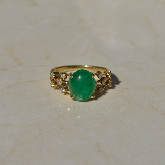 Estate Emerald Cabochon & Diamond Ring