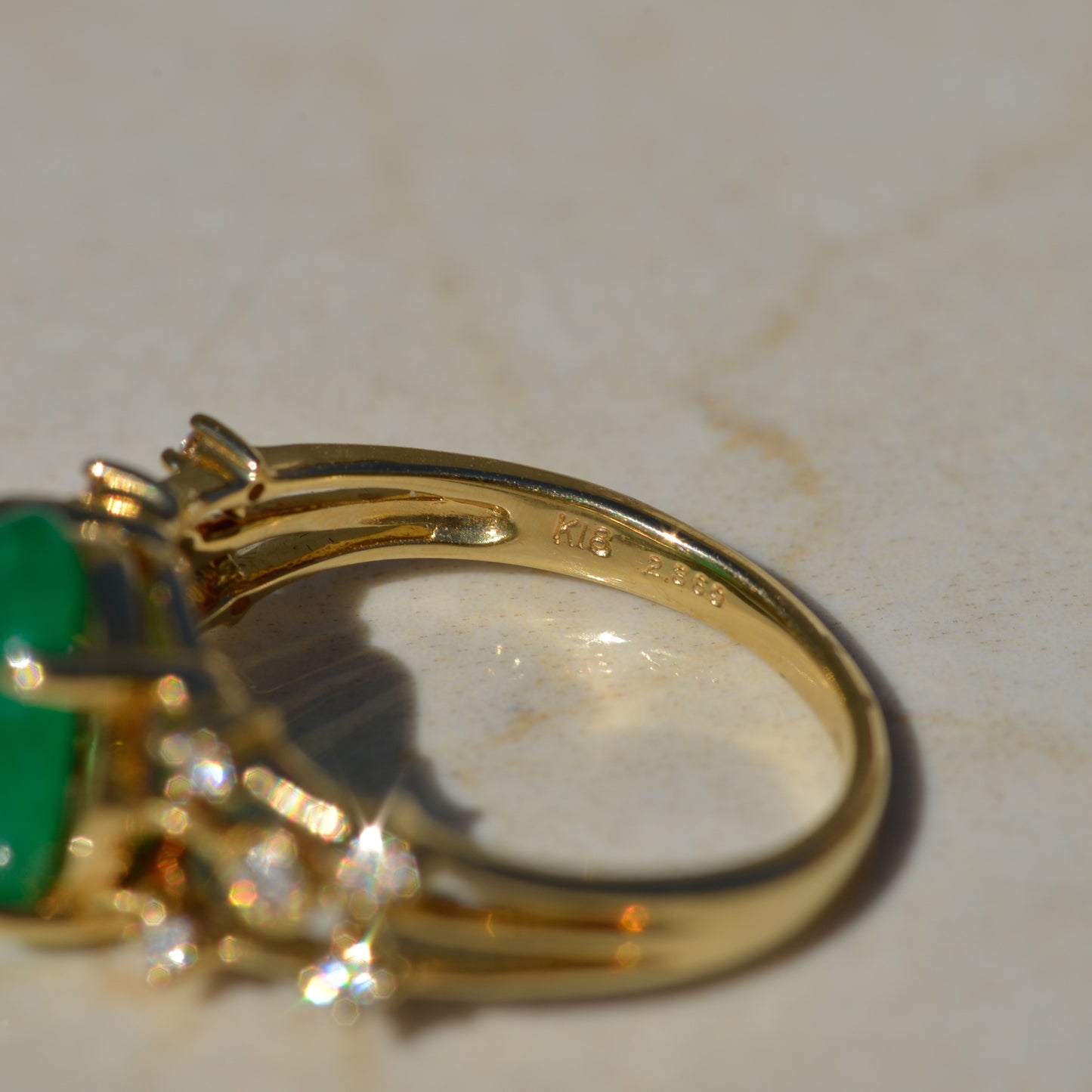 Estate Emerald Cabochon & Diamond Ring