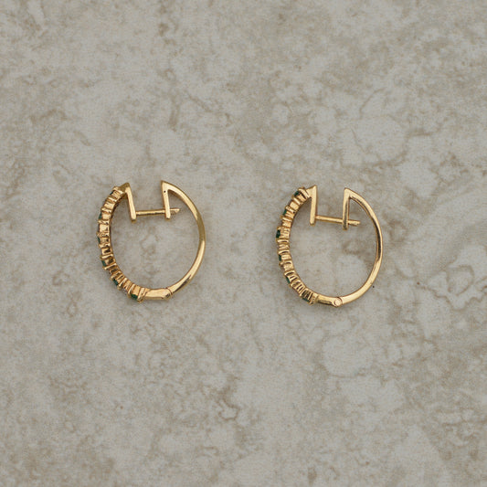 Vintage Emerald & Diamond Wavy Hoops