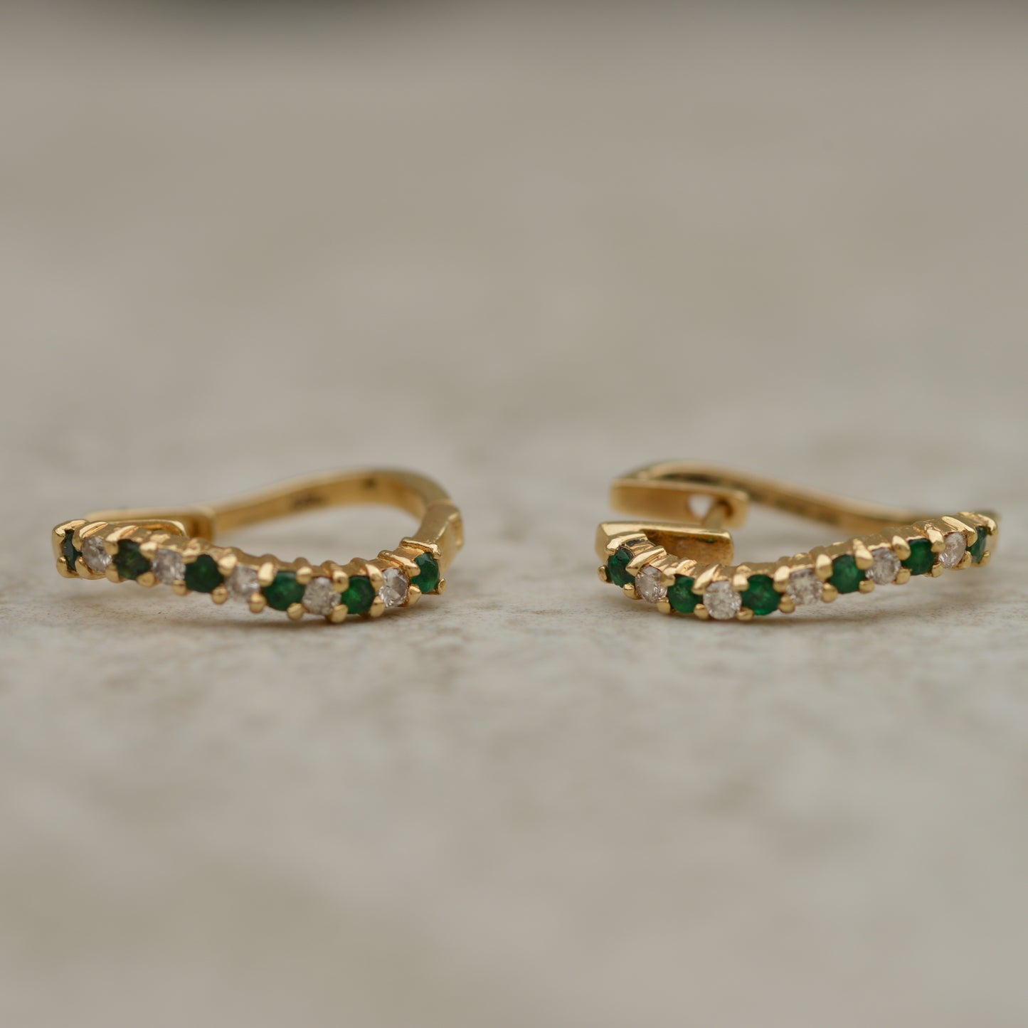 Vintage Emerald & Diamond Wavy Hoops