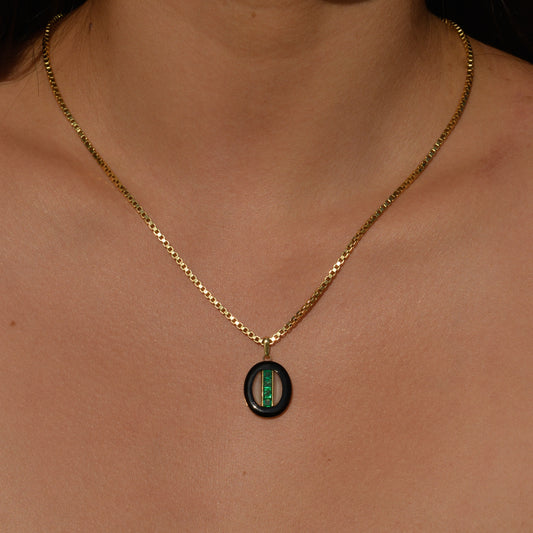 Art Deco Emerald, Onyx & Rock Crystal Pendant