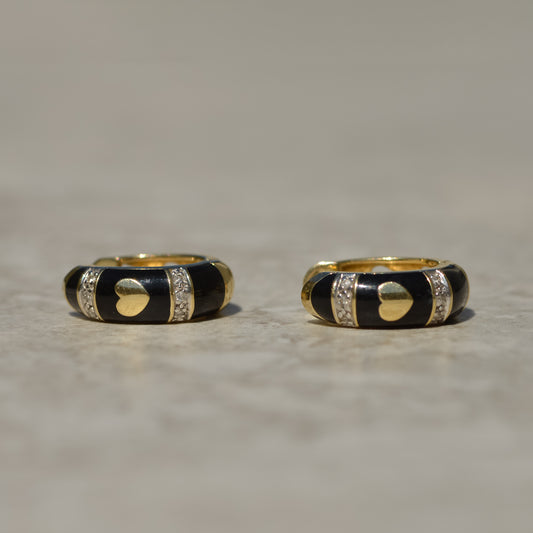 Vintage Black Enamel Heart Hoops