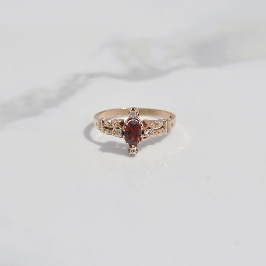 Antique Garnet and Diamond Ring Sz 9 1/2 10k