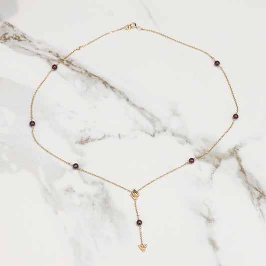 Vintage Garnet Stationed Bead Lariat Necklace 17" 14k Gold