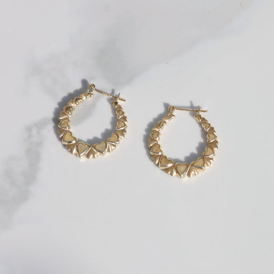 Vintage Heart Hoop Earrings 14k