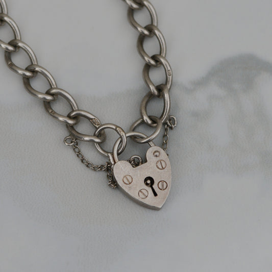 Vintage Sterling Heart Padlock Bracelet