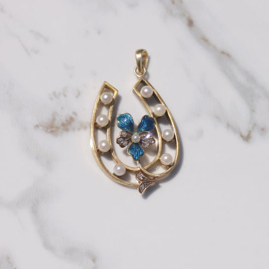 Antique Pearl and Diamond Horseshoe Pendant