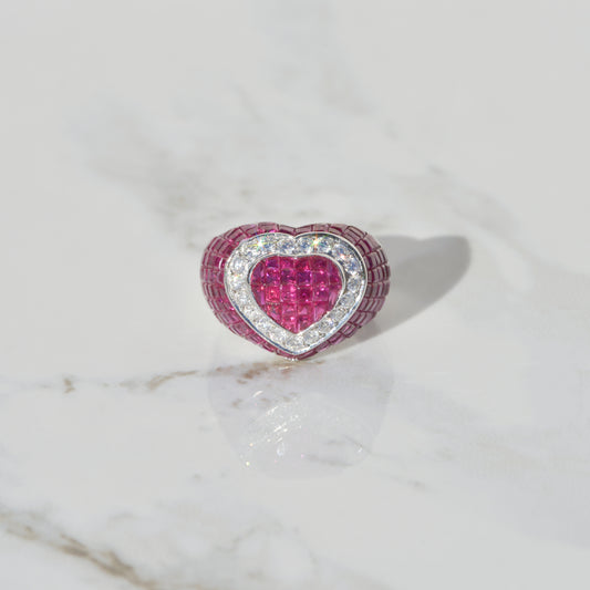 Vintage Invisible Set Ruby Heart Bombé Ring
