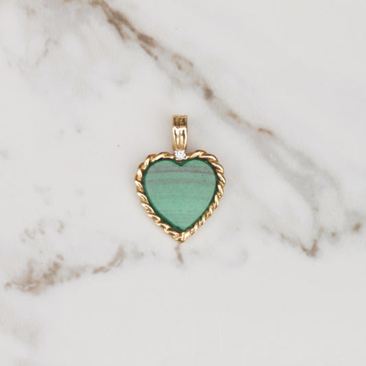 Vintage Malachite Heart Pendant 14k Gold