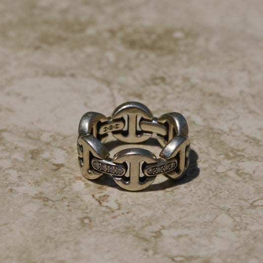 Vintage Sterling Diamond Mariner Chain Ring