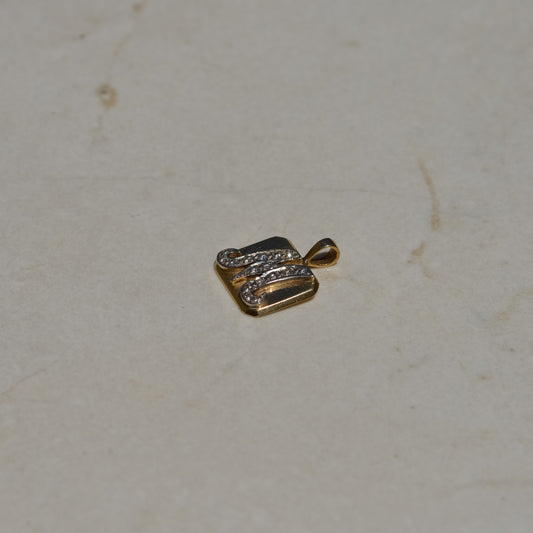 Vintage Cursive M Diamond Tablet Charm