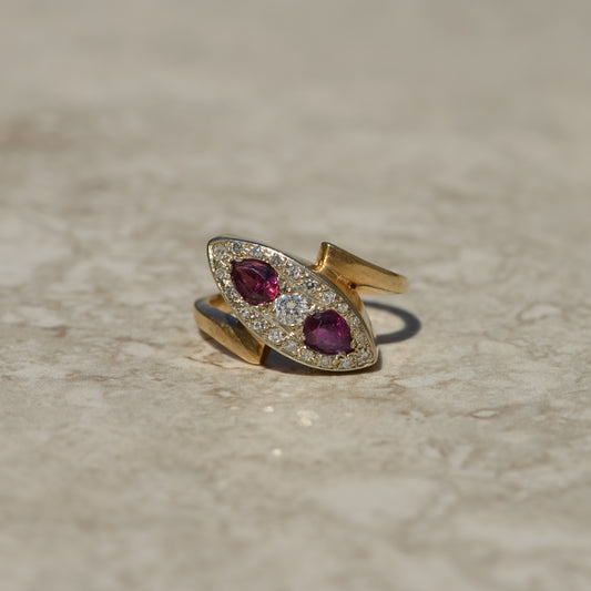 Vintage Ruby & Diamond Navette Ring
