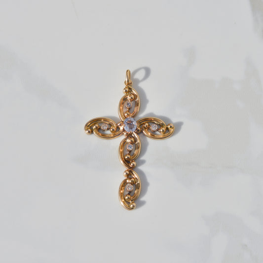 Art Nouveau Sapphire and Diamond Cross Pendant