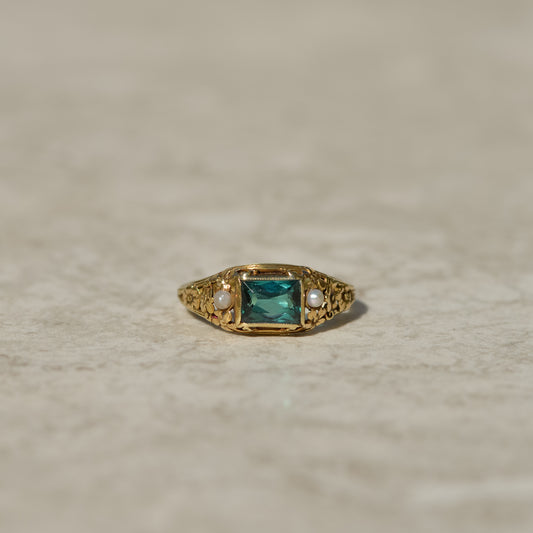 Art Nouveau Tourmaline and Pearl Ring
