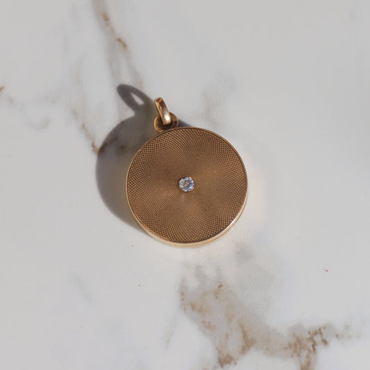 Antique Round Engine-Turned Locket with Diamond