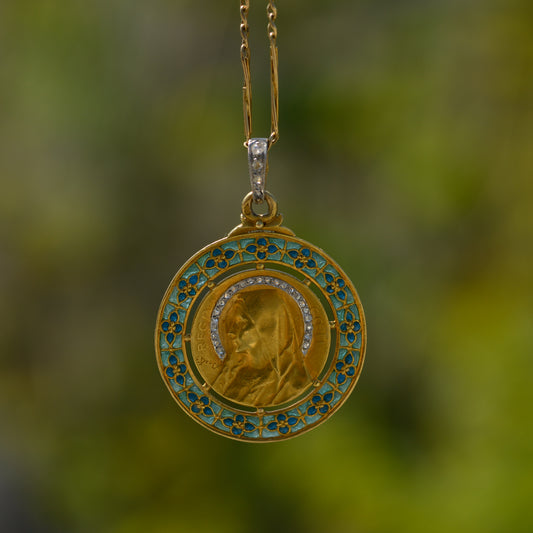Antique Plique-à-jour Madonna Medallion