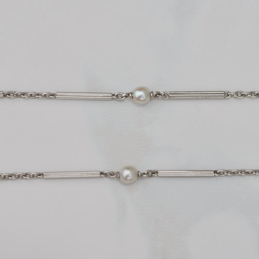 Antique Stationed Pearl Watch Chain 14.25" Platinum