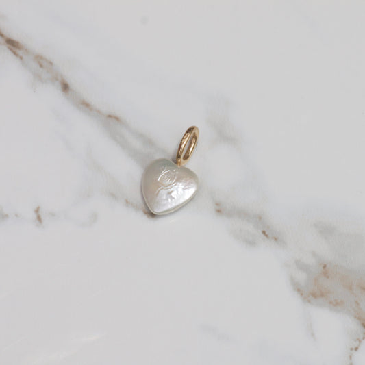 Vintage Heart-shaped Coin Pearl with Diamond Charm 14k