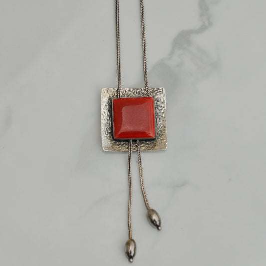 Vintage Sterling Red Glass Lariat Necklace