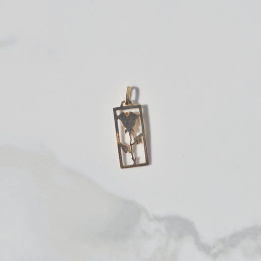 Vintage Rose Bar Pendant 14k