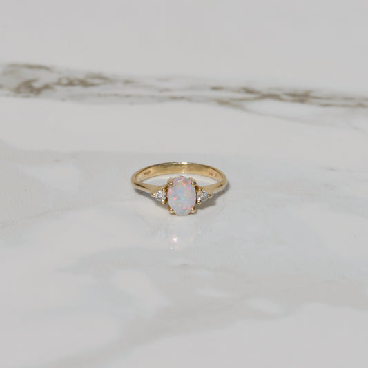 Estate Opal and Diamond Ring Sz 3 1/2 14k