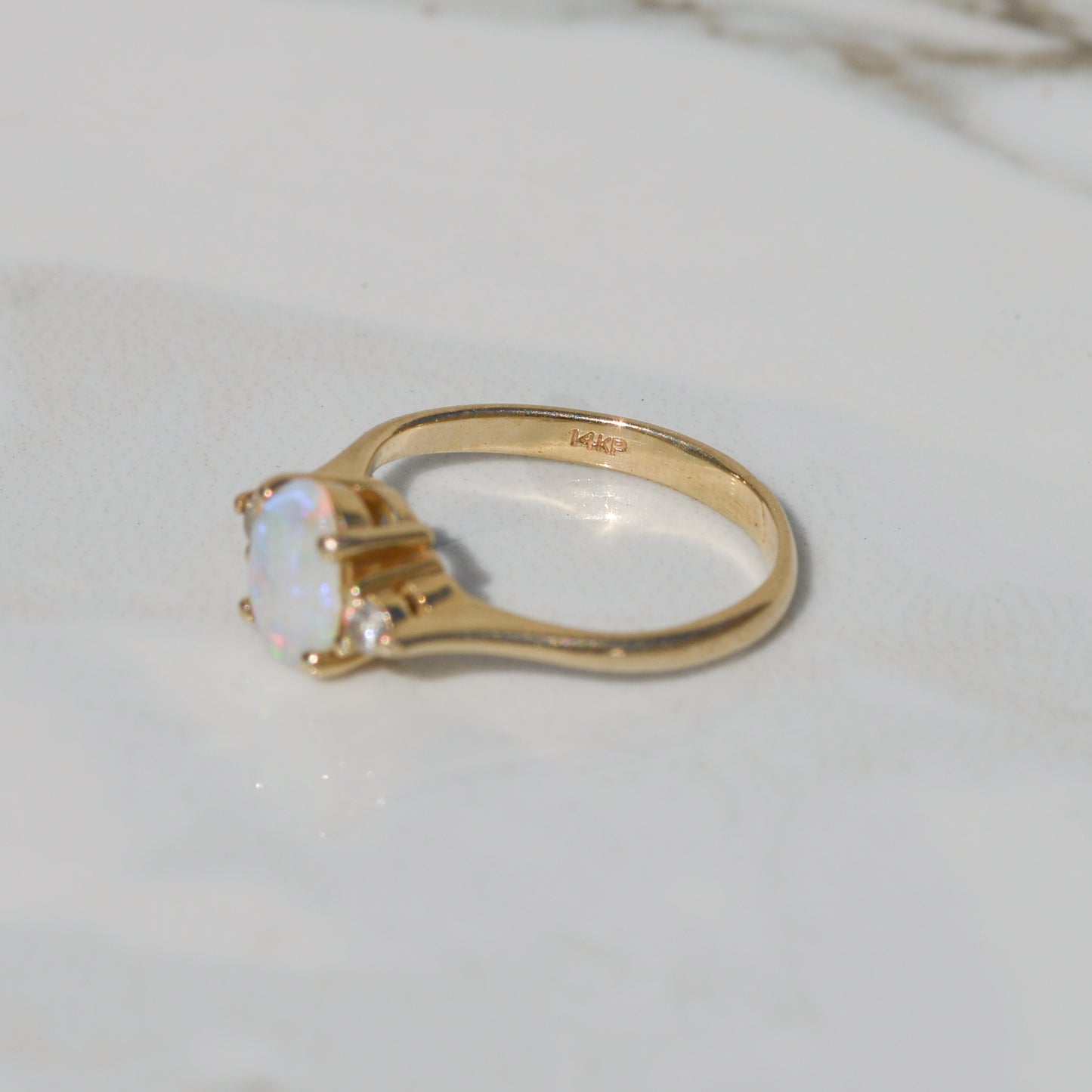 Estate Opal and Diamond Ring Sz 3 1/2 14k