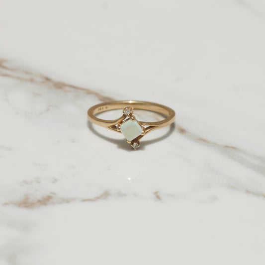 Square Opal and Diamond Bypass Ring Sz 6 1/2 14k