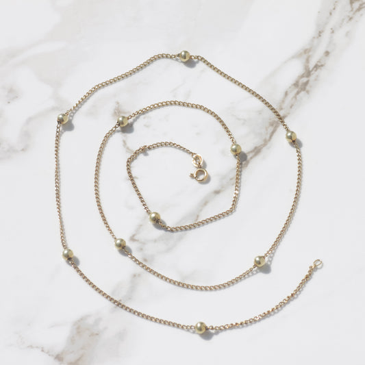 Station Bead Chain Necklace 24" 14k Gold