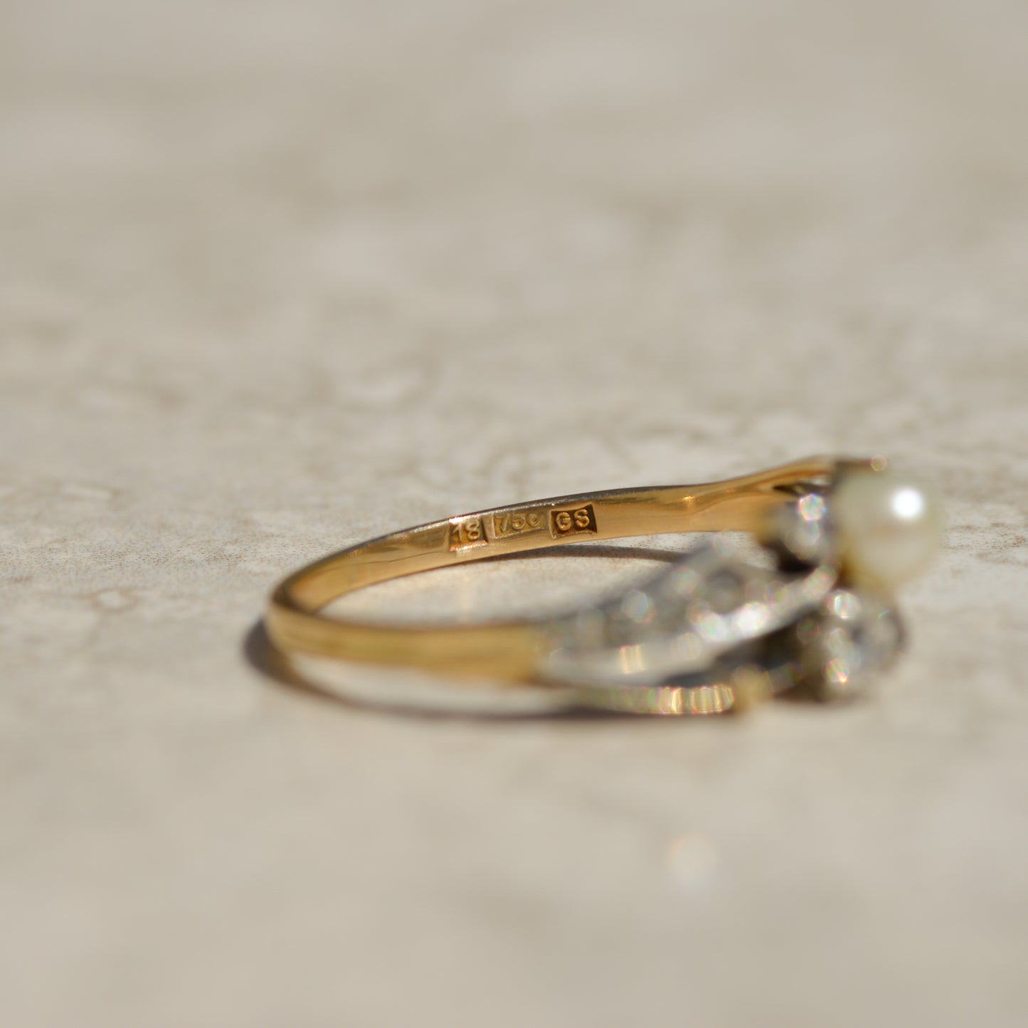 Edwardian Pearl & Diamond Toi et moi Ring