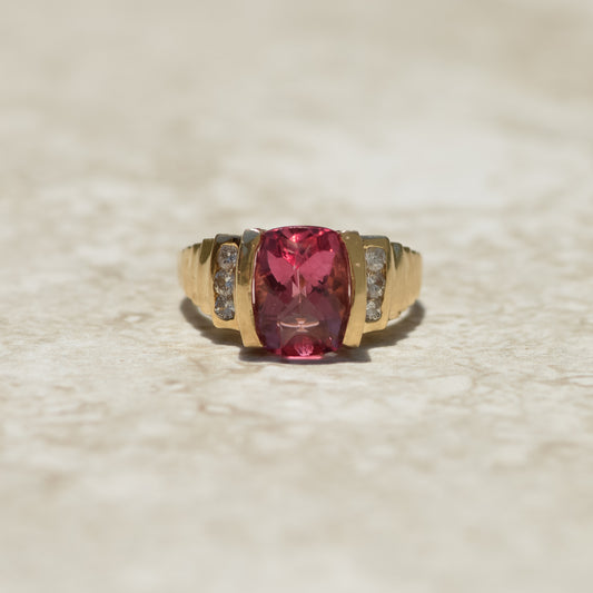Vintage Pink Tourmaline & Diamond Ring