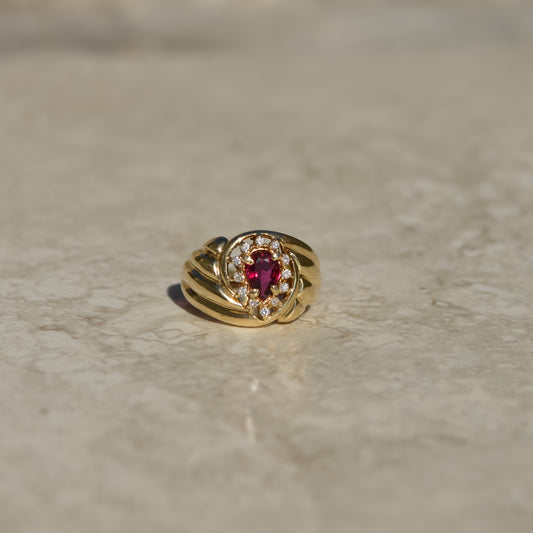 Vintage Pink Tourmaline & Diamond Halo Ring